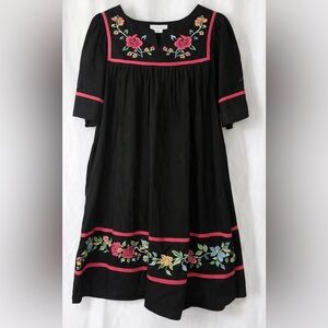 True Vintage 90s Bechamel Black Embroidered Folk Peasant Dress